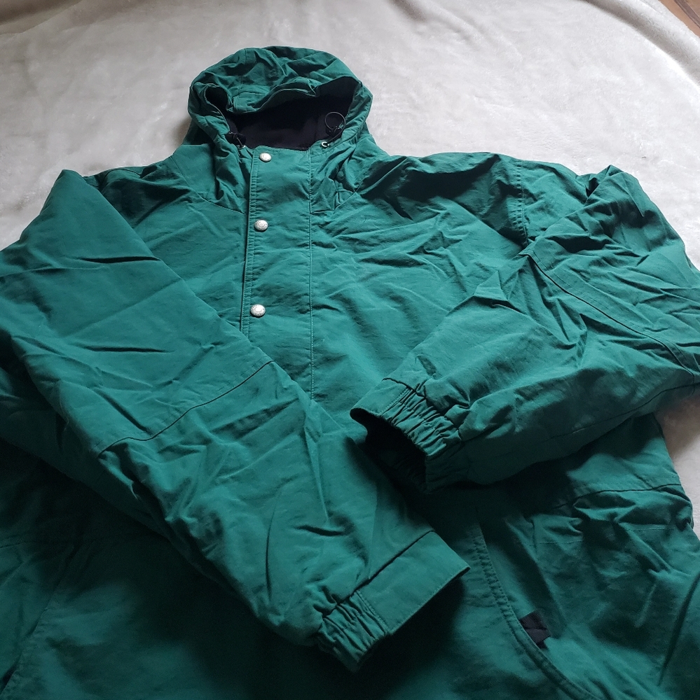 Mens Pullover Anorak XL Green Soft Shell Windbreaker Hooded Woolrich - Picture 4 of 12